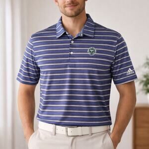 Adidas The Memorial Tournament Mens Golf Polo XL Purple Striped Performance